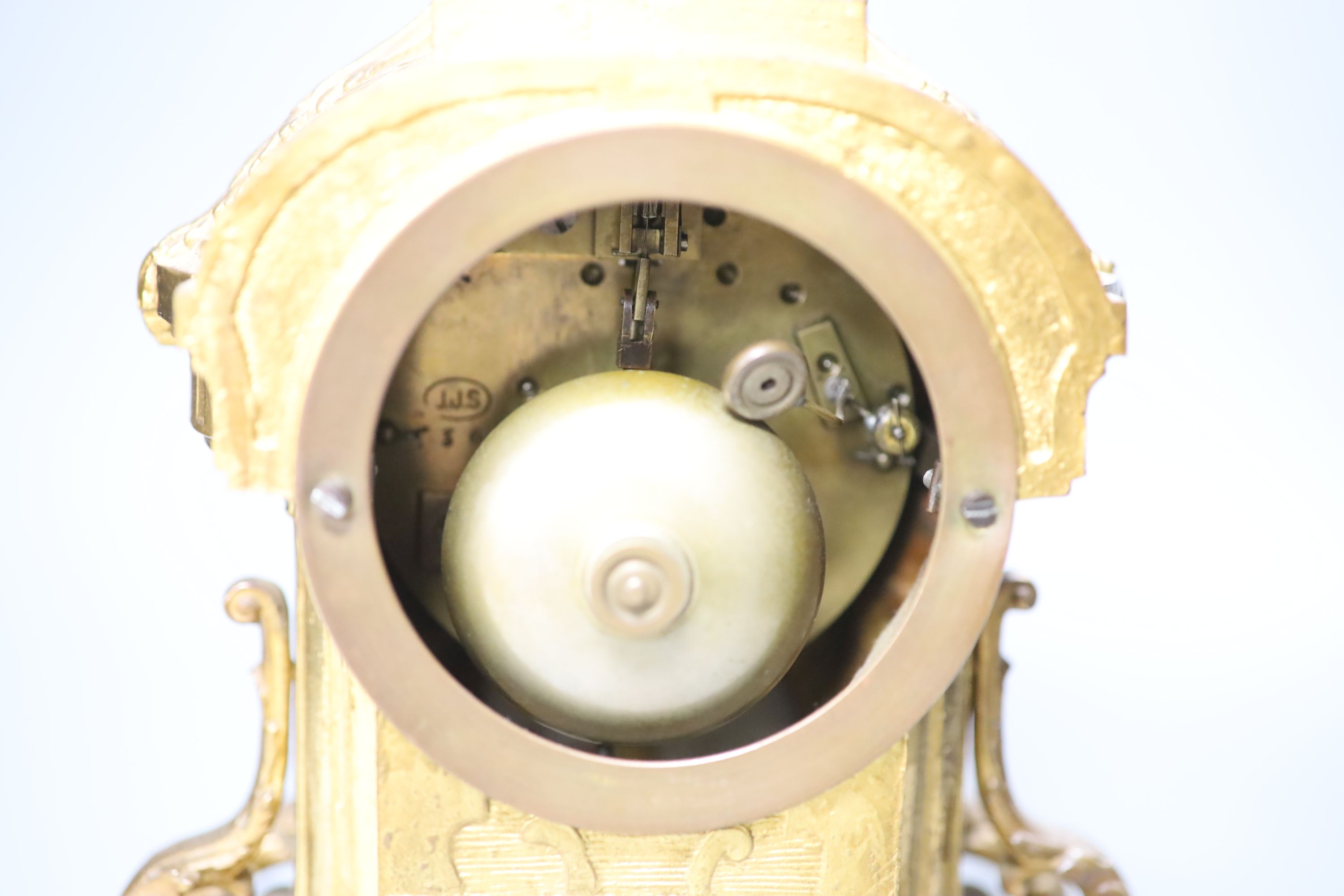 A Louis XVI style eight day mantel clock, height 36cm